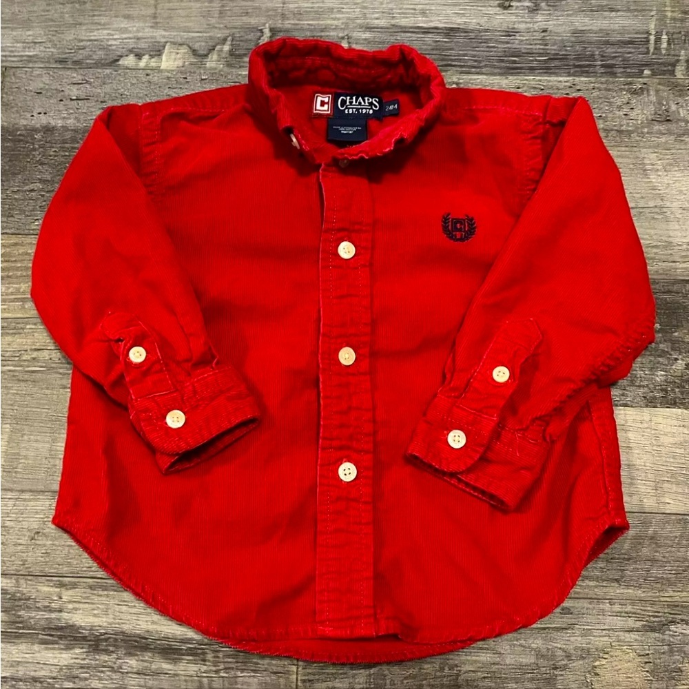 Chaps Corduroy Shirt Toddler Boys Size 24 Months Red Button Down Long Sleeve